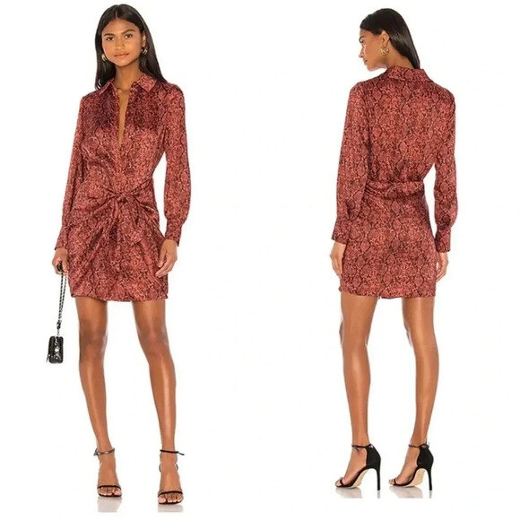 167 Cinq a Sept Gaby Tie Front Snake Print Shirt Dress Size 4 - Picture 3 of 10